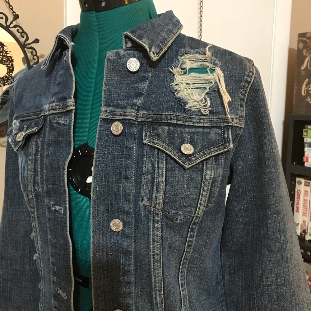 GAP cotton stretch distressed denim jacket - Picture 3 of 8